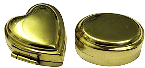 Westernranch 2er Set Pillendosen aus Messing, Oval: 4,5 cm x 2 cm, Herz: 4 cm x 2 cm