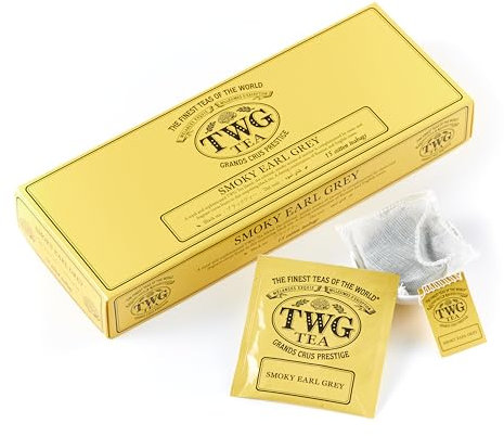 TWG Tea | Smoky Earl Grey | Schwarzer Tee | Bergamotte | 15 Handgenähte Teebeutel aus Baumwolle | Geschenkset