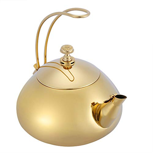 TOPINCN 1.5L Teapot Stainless Steel Mesh Classical Brew Coffee Teakettle Water Pot with Loose Tea Leaf Filter(Gold)