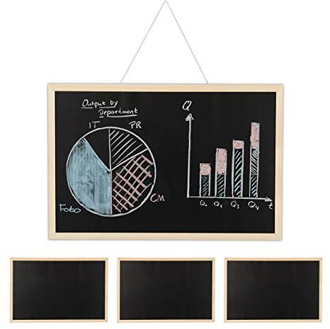 Relaxdays 4 x Kreidetafel mit Holzrahmen, abwischbare Tafel, Büro Memoboard, Wandtafel zum Aufhängen, 40 x 60 cm, schwarz