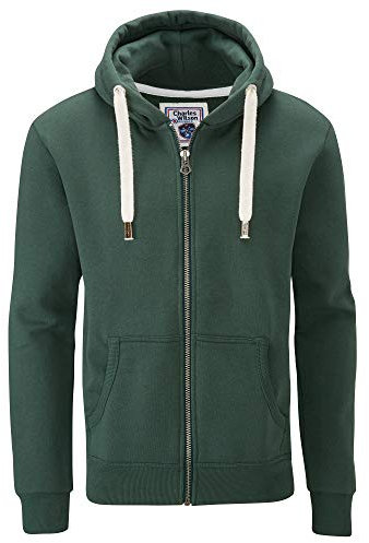 Charles Wilson Felpa Original da Uomo con Cappuccio in Misto Cotone con Zip (Large, Dark Green (0819))