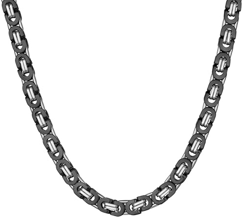ChainsHouse Herren-Halskette aus Edelstahl, kubanische Panzerkette, große Byzantinische Glieder, Schmuck für Hip-Hop- und Rock-Liebhaber, Geschenk Punk, Stahl/Schwarz/Gold, Länge: 46 – 76 cm, Breite