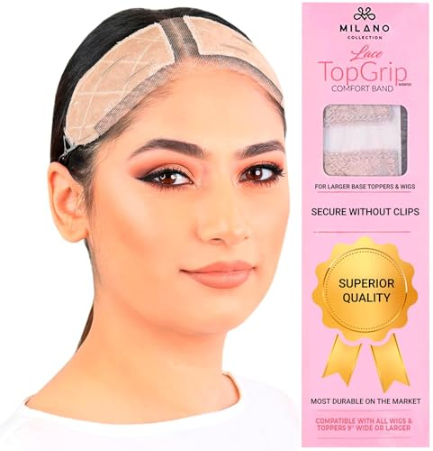MILANO COLLECTION Spitzengriff mit verstellbarem Samtband, klebefrei, bequem und sicher sitzend, Perückenzubehör, groß, Beige