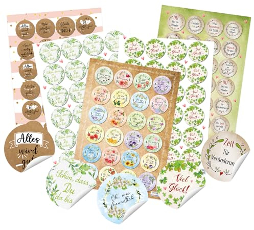 Logbuch-Verlag 120 Aufkleber Set Sprüche Worte positiv Schön dass Du da bist Geburtstag Achtsamkeit Viel Glück rund 4 cm