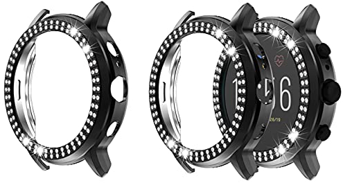 Compatible for Fossil Gen 5 Julianna Case, LvBu PC Bling Crystal Diamonds Shiny Rhinestone Bumper Case Cover Compatible for Fossil Julianna Hr Smartwatch (Black)