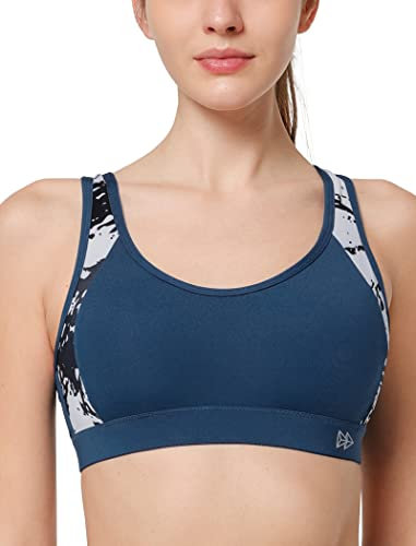 Yvette Damen Sport BH Starker Halt Große Größe Gekreuzt Rücken Gepolstert Fitness Lauf Joggen Yoga Bra, Blau, 85D