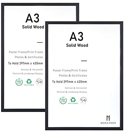 ATOBART A3-Zertifikat-Bilderrahmen, 2er-Pack schwarzer Holz-Bilderrahmen mit Plexi-glass für Wandmontage-Display, 29,7x42 cm, 2er-Set