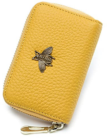 imeetu RFID-Kreditkartenetui, klein, Leder, Reißverschluss, Kartenetui für Damen, B-Gelb, S, klassisch