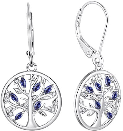 JO WISDOM Boucles d'oreilles Arbre de vie en Argent 925/1000 Dormeuse pour Femme avec 3A Oxyde de Zirconium Pierre de naissance de Décembre couleur Tanzanite