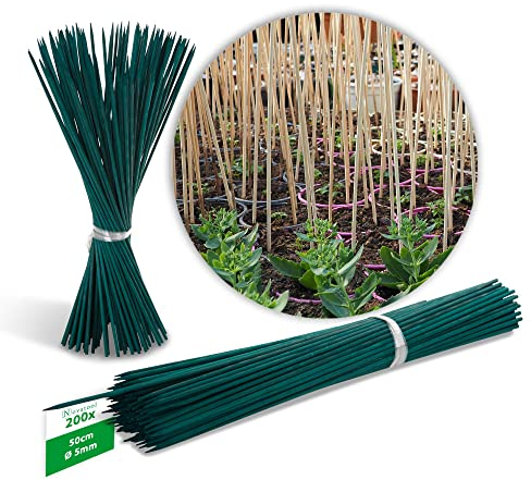 Novatool 200x Splittstäbe 50 cm x 5 mm I Grün I Rankhilfe Tomaten Stangen Bambus Pflanzstäbe Holz stäbe für orchideen Pflanzenstock Blumenstangen