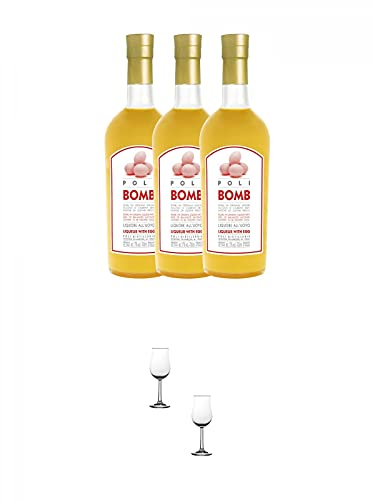 Jacopo Poli Kreme 17 Bomb Likör 3 x 0,7 Liter + Nosing Gläser Kelchglas Bugatti mit Eichstrich 2cl und 4cl - 2 Stück