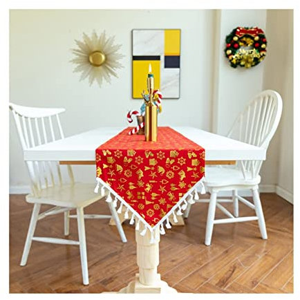 Aotiwe Tischläufer Modern Kurz, Tv-Tischdekoration aus Baumwolle Quasten Drucken 33x220CM für Abendessen Hochzeit Dekor