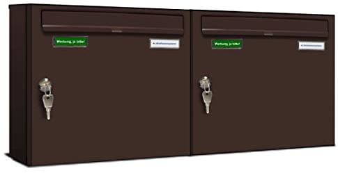 AL Briefkastensysteme Basic 2er Briefkasten RAL 8017 Schokoladen Braun 2 Fach DIN A4 wetterfest Briefkastenanlage mit Posthaltebügel und 2 Namensschildern