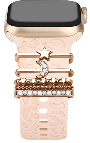 POPIGROUND Metall-Uhrenarmband-Anhänger, 5 Stück, dekorative Ringe, Schlaufen, kompatibel mit Apple Watch, Schmuck, Schiebezubehör, Anhänger für iWatch Serie 10, 9, 8, 7, 6, 5, 4, 3, 2, 1 (Stern-Gold)