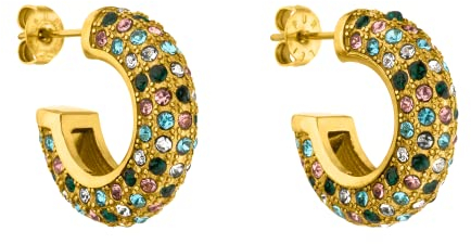 PURELEI® Colorful Glitter Ohrringe (Gold), Damen Ohrringe aus langlebigem Edelstahl 18K vergoldet, Wasserfester Kreolen mit bunten Schmucksteinen, 20 mm Durchmesser (Gold)