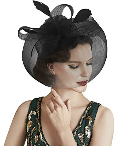 RUIXIA Chapeau Bibi de Cérémonie Bibi Mariage Béret pour Mariage Bibi Mariage avec Plume et Voile Pince Cheveux Mariage Cocktail Soirée