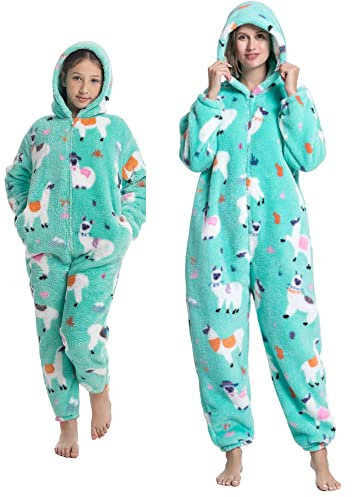 emmarcon Pigiami Animali Invernali in Pile Unisex, Tuta Intera Monopezzo, Chiusura con Cerniera-Pile.lama-180/XL.