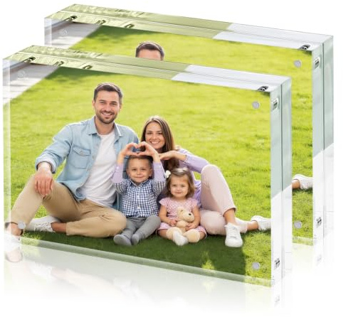2 Pack Acrylic Picture Frame 4 x 6 inch, Magnetic Photo Frame 15 cm x10 cm,Thick Frameless Stand, Bedroom, Desktop, Clear Acrylic Frame (15 cm x10 cm) 4 x 6 inch