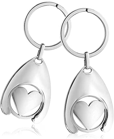 com-four® 2x porte-clés cœur dans la puce du panier, pendentif cœur avec puce amovible pour le panier (2 pièces - coeur)