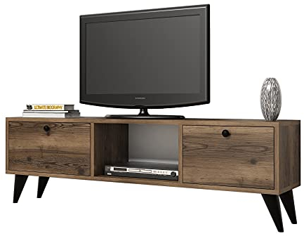 Mesa TV,100% Tablero de aglomerado rechapado en melamina, Color Nogal Negro