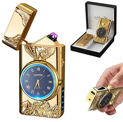 RSBYE Encendedor Electrónico Águila, Encendedor USB Recargable, Encendedores de Plasma con Linterna, Elegante Encendedores Personalizado con Indicador de Batería para Vela, Barbacoa, Camping (Dorado)