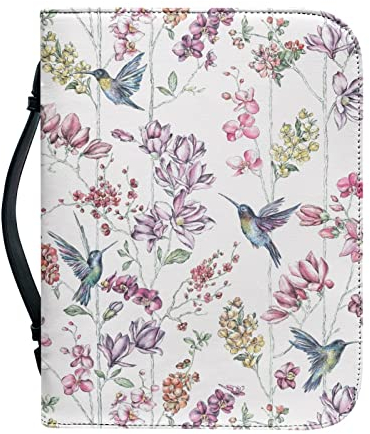 Kuiaobaty Kolibri-Blumen-Bibelhülle mit Lesezeichen, weiße Buchhülle mit Griff, Kunstleder, groß