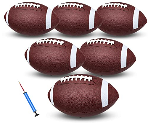jiaonun Fußball in Jugendgröße, aufblasbar, mit Pumpe, Größe 6, 26,7 cm, American Football, Verbundleder, 6 Stück