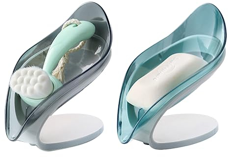 VBNZBK 2 Stück Seifenschale Ohne Bohren, Seifenschale mit Ablauf für Bad und Dusche, Einfache Reinigung, Keep Seife Bars Dry & Clean (Blau und Grau)