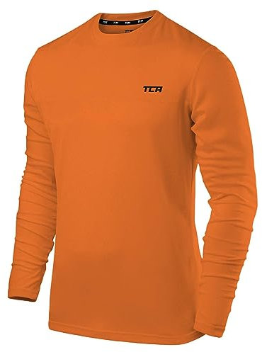 TCA Element Sport Langarmshirt Herren - Funktionsshirt mit Rundhalsausschnitt - Laufshirt Running Shirt atmungsaktiv - Langarm Sportshirt - Sport Oberteil - Orange, XXL