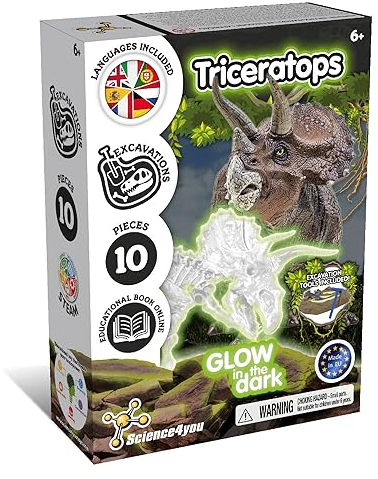 Science4you Triceratops Dino Ausgrabungsset - Fossilien Ausgrabungsset für Kinder ab 6, Dinosaurier Spielzeug das im Dunkeln Leuchtet, Geschenk und Dino Spiel für Junge und Mädchen +6 Jahre, Mittel