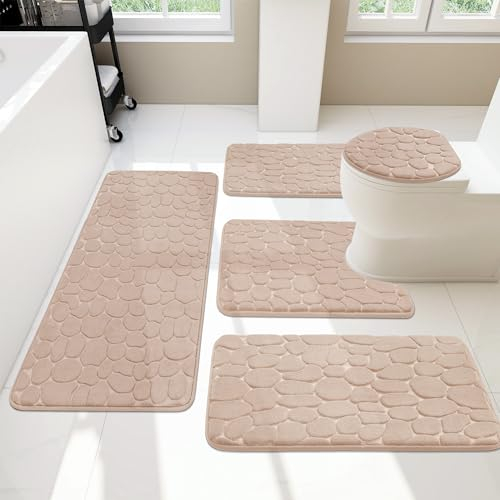 YIHOUSE Badezimmerteppich-Set, Memory-Schaum-Badematte, 5-teilig, Khaki