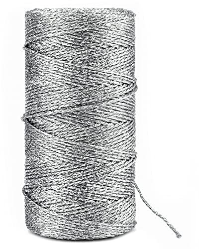 KINGLAK - Cuerda de Navidad para envolver regalos, cuerda plateada de 100 m y 1,5 mm para bolas de Navidad, hilo metálico brillante con purpurina para manualidades, decoración de árbol de Navidad