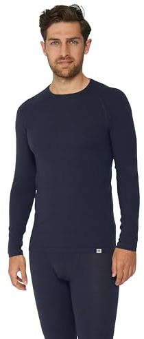 DANISH ENDURANCE Merino Langarm Shirt Herren, Thermounterwäsche Herren, Funktionsshirt, Dunkles Marineblau, L