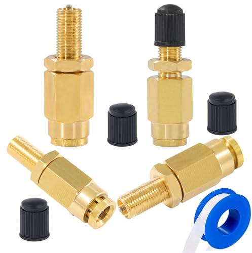 Breezliy 1/4 Inflation Schrader Valve with Push to Connect for 1/4 OD Air Line Tubing and Air Spring Suspension for Semi Truck Trailer Tractor (4PCS 1/4 Inflation Schrader Valve)