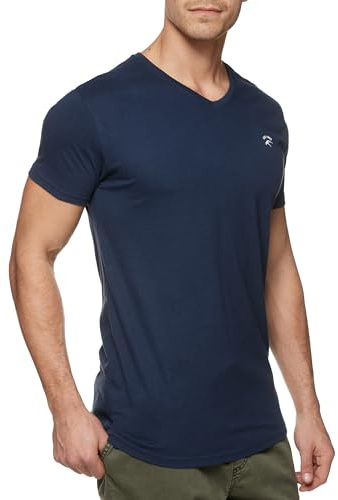 Indicode Herren INClever T-Shirt mit V-Ausschnitt aus 100% Baumwolle | Herrenshirt Sommershirt Männer Navy, M