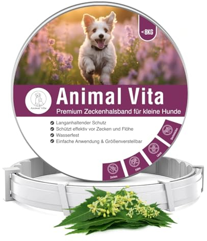 Animal Vita® Premium Zeckenhalsband für kleine Hunde - Zuverlässiger Schutz vor Zecken [wasserdicht und größenverstellbar] bis zu 8 Monate Zeckenschutz für Hunde