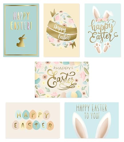 Honeyplum Set of 6 Easter Cards With Envelopes - Fun, Cute, Colorful Assortment - Great For Kids or Adults - 4 x 6 Inches