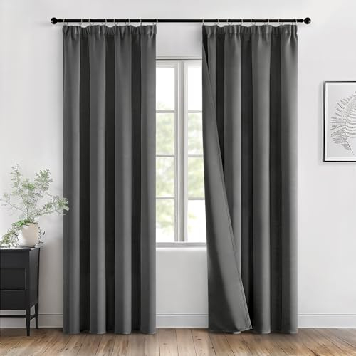MIULEE Verdunklungsvorhänge mit Kräuselband Grau Vorhänge Blickdicht 2er Set 140x245 cm Modern Gardinen Abdunkelnde Vorhänge Schiene Wohnzimmer Schlafzimmer Fenster Gardine Verdunkelung Thermovorhang
