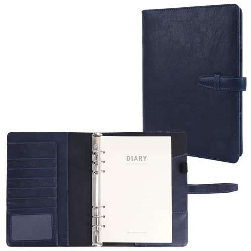 Skycase A5 Ringbuch aus PU-Leder, 6-Ring-Notizbuch, nachfüllbar, Planer-Hülle für A5, Dunkelblau