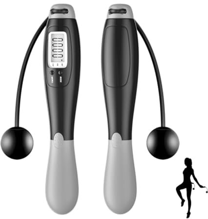 Yelschwa Corde à sauter avec compteur, corde à sauter lestée sans fil réglable avec compteur de calories pour exercices de fitness, entraînement intérieur et extérieur pour hommes, femmes, enfants