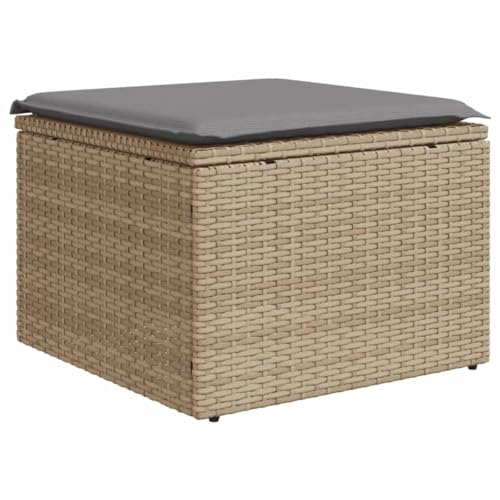 vidaXL Gartenhocker mit Kissen, Hocker mit abnehmbarem waschbarem Bezug, Gartenstuhl mit Stahlrahmen, Sitzhocker Gartenmöbel, Beige Poly Rattan