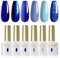 ROSALIND Smalto Semipermanente Per Unghie Blu,6 Color Blu Navy Blu Scuro Blu Lago Glitter Primavera Verano,Soak Off UV/LED Lampada Diy Manicure Nail Art Set