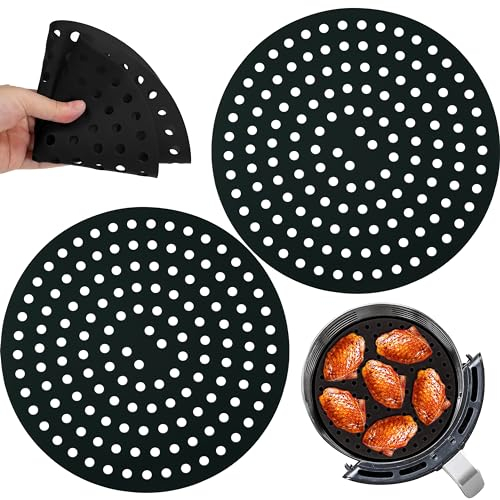 20cm Round Silicone Air Fryer Mats, 2 Pack - Non-Stick, Reusable, Perforated Heat-Resistant Liners, Dishwasher Safe, Durable Air Fryer Basket Accessories