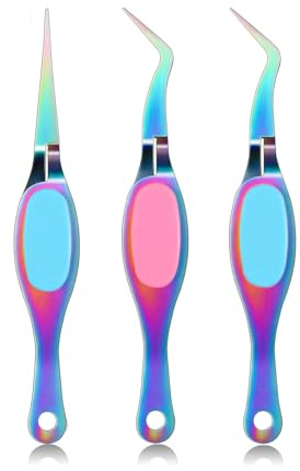 Pinzetten aus Edelstahl, gebogene feine abgewinkelte Spitzen, Pinzetten zum Nähen, Perlensticken, Basteln, Nagelkunst-Clip und Nagelverlängerungswerkzeug, 3 Stück