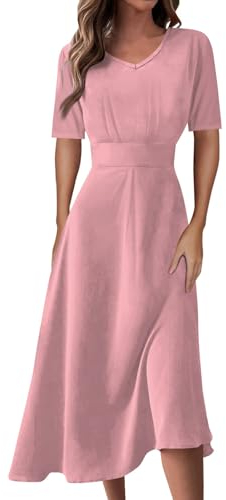 Sommerkleid Damen Damenkleider Elegant Leinenkleid Damen Festliche Kleider Boho Kurz Strandkleider Freizeitkleid Skaterkleid Kurzes Tank Kleider Cocktailkleid Abendkleid Damen Lang（2-Pink,S）