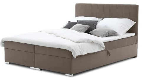 Mebligo Boxspringbett 160x200 mit Bettkasten und Kopfteil, Doppelbett mit Bonell-Matratze und Topper, Polsterbett, Boxspringbett Braun - ELMA Serie