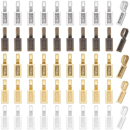 SOFPLATE 1 Box 100Pcs 5 Colors Flat Pad Bail Gold Cabochon Charms Bails Bulk Alloy Silver Rectangle Shovel Charm Connector Hanger jewellery Base Blank Settings for Necklaces Making DIY Cabochons