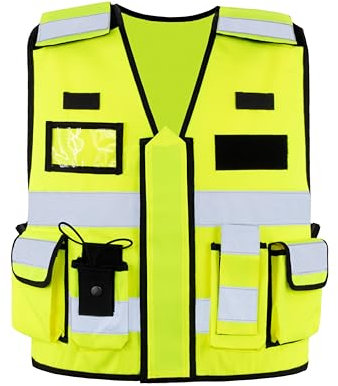 Korntex® Sicherheitsweste Bonn, Taktikweste, Taschen mit Klettverschluss, Ausweistasche, Patches-Klettverschlussflächen in Größen M/XL und XXL/4XL (Gelb, M/XL)