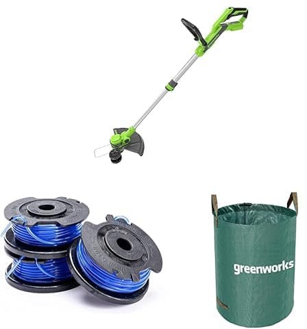 Greenworks Tagliabordi a Batteria 40V Taglio 33cm senza Batteria e Caricatore, Bobina a Doppio Filo 3 confezioni + Sacco da giardinaggio da 120l