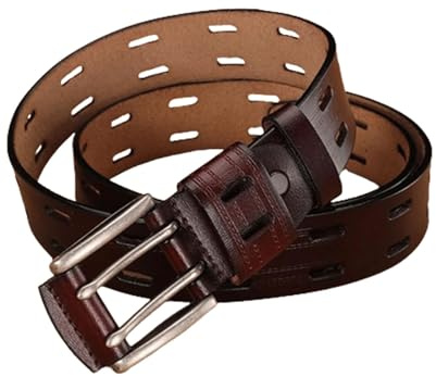 DUddTTW Ceinture de Luxe en Cuir de Vache pour Hommes, Boucle à Double Broche, Deux Trous, Faite à la Main, Ajustable